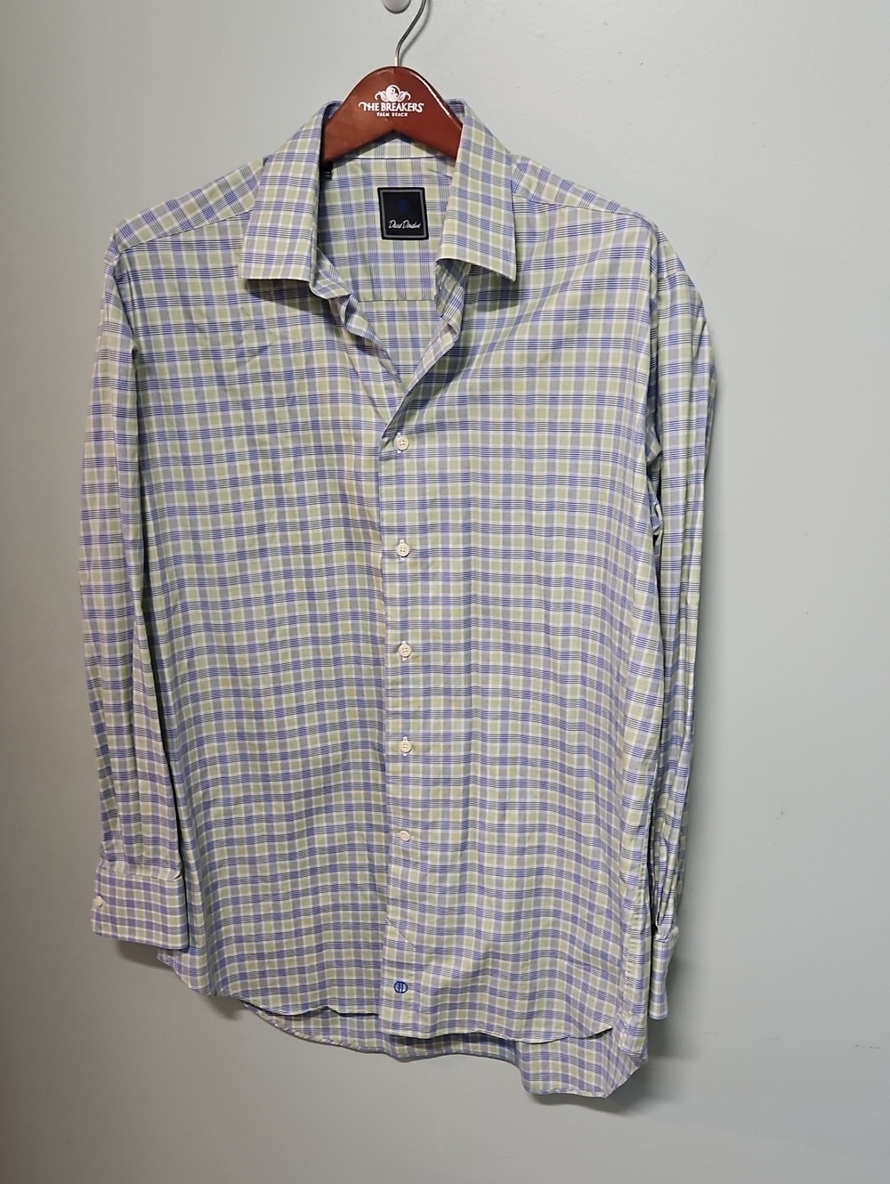 David Donahue Green and Light Blue Checked Dress Shirt